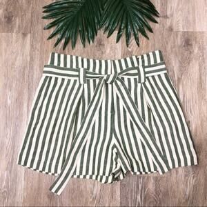 L’Agence Alex Striped High Waisted Linen Blend Paper Bag Shorts Size 4